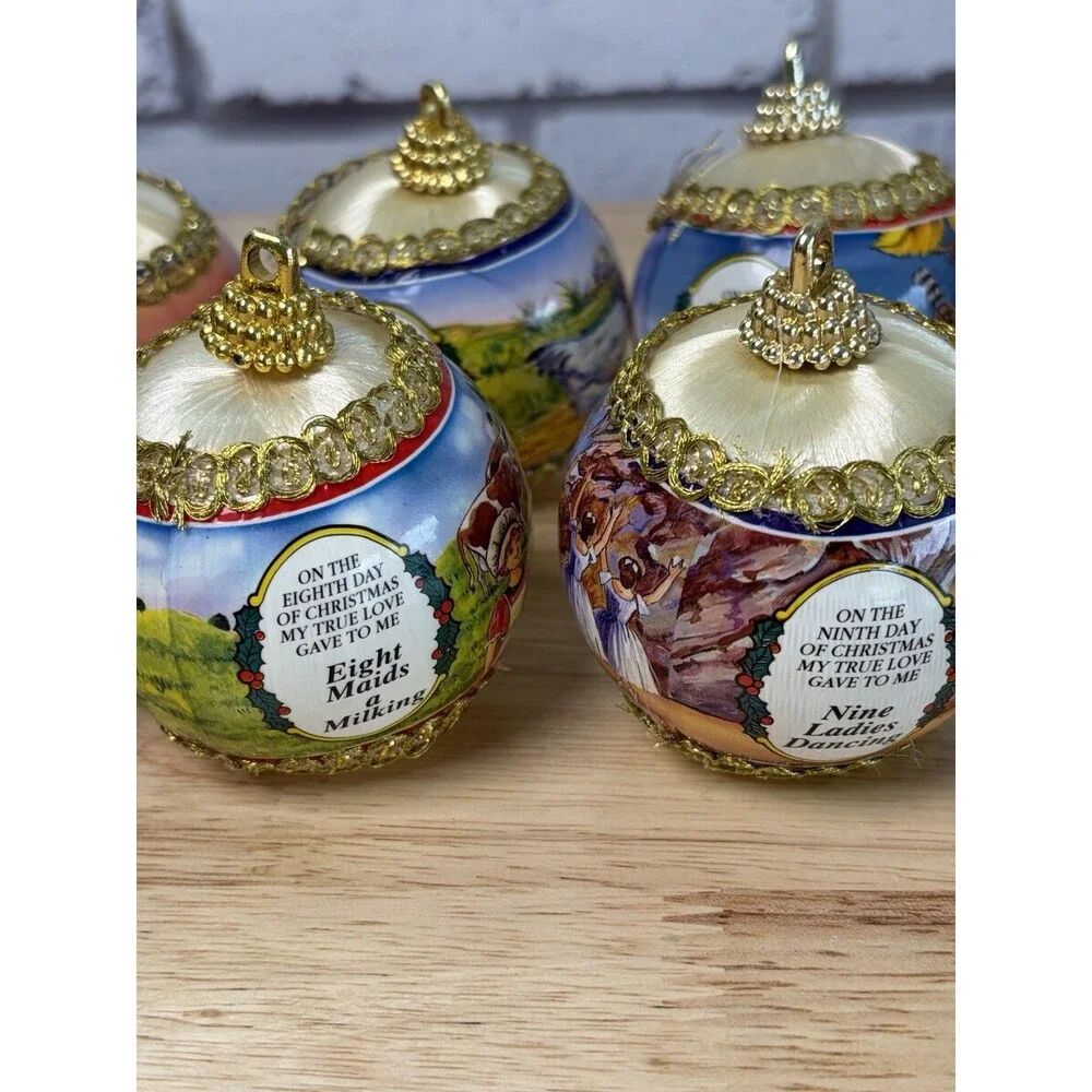 Twelve Days Of Christmas Ball Ornaments Set Of 12 Satin Vintage Rauch Industries